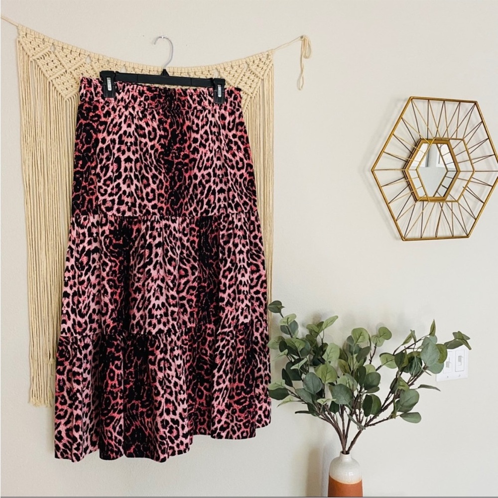 LAST CALL TOPSHOP Pink Leopard Print Midi Maxi Long Punk Skirt - Picture 3 of 4
